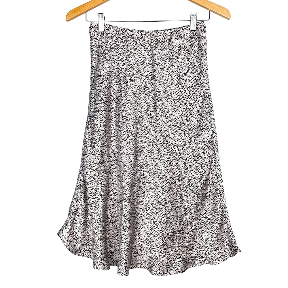Sienna Sky Satin Skirt S Midi Flowy Leopard Print Black White Mid Length